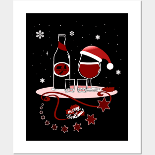 A glass of wine with a Santa hat - Funny place setting Posters and Art